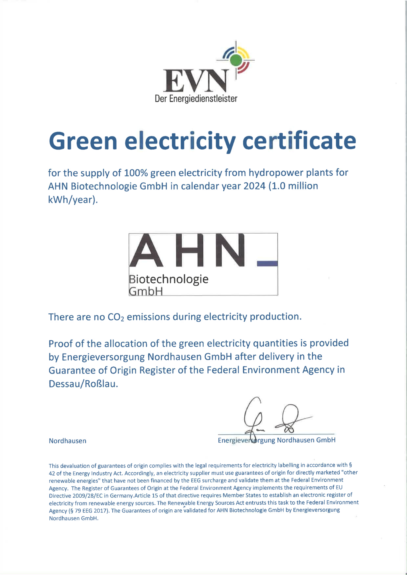 Green electricity certificate 2024